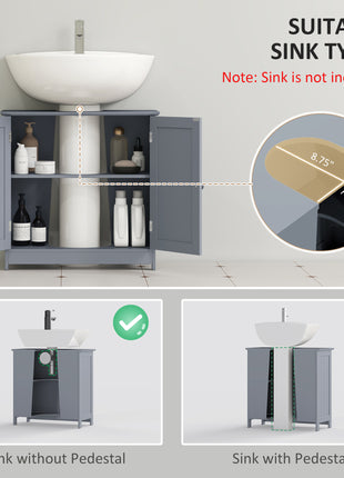 Under Sink Bathroom Cabinet, Pedestal Sink Storage Cabinet with 2 Doors, Shelf and U-Shape, Gray