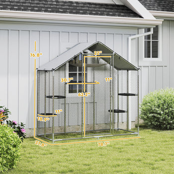 Large Catio Outdoor Cat Enclosure with Waterproof Cover, Walk-in Cat Patio w/ 5 Adjustable Platforms & Hammock