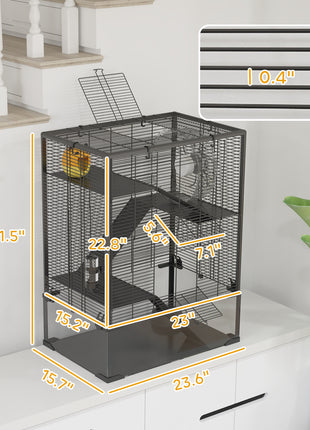 4 Tier Hamster Cage with Deep Tempered Glass Bottom, Running Wheel, Hut, Water Bottle, Food Dish, 24" x 16" x 31.5"