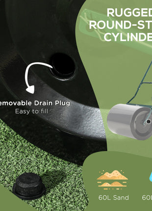 20-Inch Push/Tow Behind Lawn Roller Filled with 16 Gal Water or Sand, Perfect for Flattening Sod in the Garden