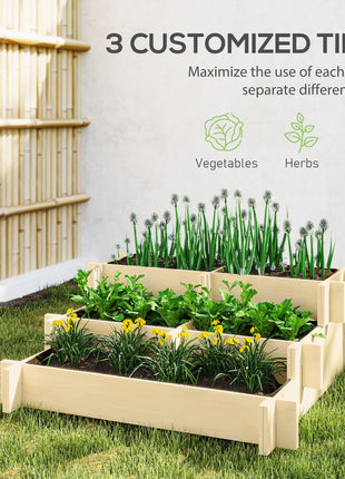 3 Tier Raised Garden Bed, Water Draining Fabric for Soil, Elevated Wood Flower Box for Vegetables, Herbs, Natural