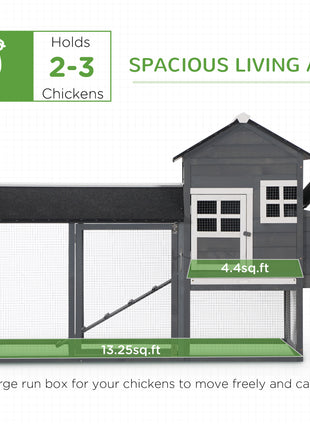 84" Wooden Chicken Coop, Hen House Outdoor with Run Nesting Box, Asphalt Roof, Removable Tray, Ramp, Poultry Cage for 2-3 Chickens, Gray