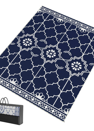 Reversible Outdoor Rug Carpet with LED Lights, 10' x 8' PP Straw Rug with Carry Bag and Ground Stakes