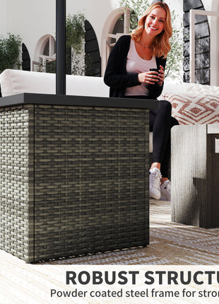 Wicker Side Table with 1.5" Umbrella Hole, Square Outdoor End Table with UV-Resistant Frame, Storage Space, Mixed-Gray