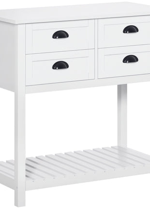 Sideboard Buffet Cabinet with Storage, Modern Coffee Bar Cabinet with 4 Drawers and Slatted Bottom Shelf, Console Table for Kitchen, Living Room, Dining Room, Hallway, White