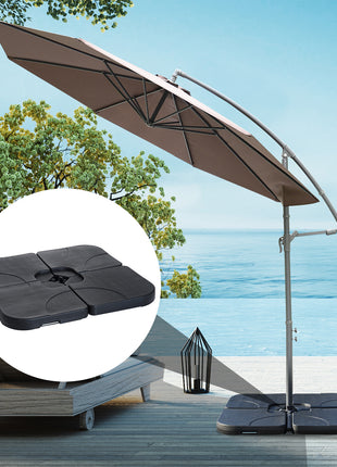 4 Pcs Cantilever Patio Umbrella Base Stand, Outdoor Offset Umbrella Weight Plates, 158 lb Sand or 60 Liter  Water, Black