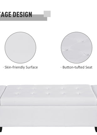 50.5" Faux Leather Rectangular Tufted Storage Ottoman for Living Room, Entryway, or Bedroom, White