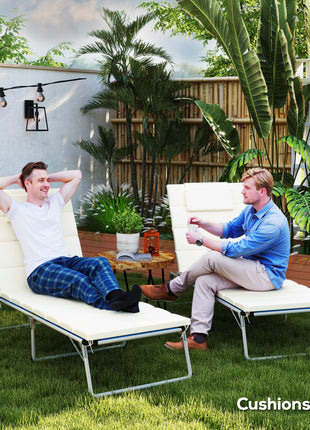 Foldable Chaise Lounge Cushion Set of 2, Outdoor Lounge Chair Cushion Set, UPF50+ 230gsm Olefin, 80" x 26" Cream White