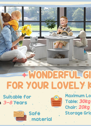 5 Piece Kids Table and Chairs Set with Storage for Art, Craft, Drawing, Playroom, Classroom, Nursery, Gray