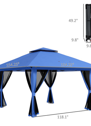 13' x 13' Pop Up Gazebo Instant Canopy Tent Shelter with 2-Tier Roof, Carry Bag, Wight Bags for Outdoor, Garden, Blue