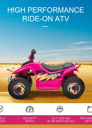 6V Kids ATV 4-Wheeler Ride on Car, Electric Motorized Quad Battery Powered Vehicle with Forward/Reverse Switch for 18-36 Months Old Toddlers, Pink