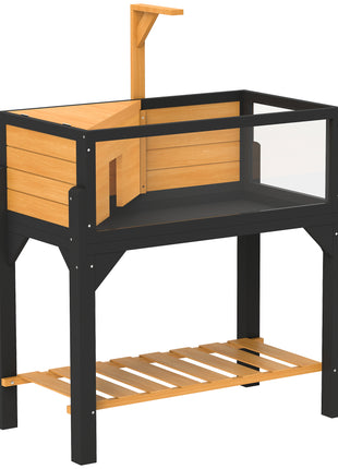 Wooden Tortoise Habitat with Storage Shelf, Tortoise Enclosure with Clear Windows, Openable Top, Lamp Holder, Yellow