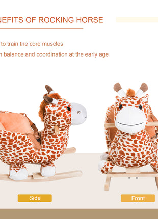 Kids Plush Rocking Horse Giraffe Style Themed Ride-On Chair Toy With Sound Brown