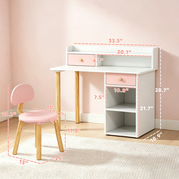 Kids Study Desk with Storage, Kids Desk and Chair Set for Bedroom & Study Room, Girls Boys Aged 3-8 Years, Pink