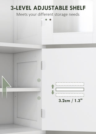 Freestanding Bathroom Cabinet with Glass/Louvred Doors, Tall Bathroom Storage Cabinet with Adjustable Shelf, White