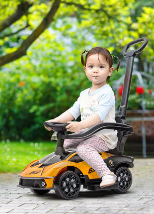 2-in-1 Ride On Push Car for Toddlers 1-3, Licensed Lamborghini Stroller Sliding Car, Push-Along with Under Seat Storage Horn Engine Sound and Steering Wheel, Manual, Orange