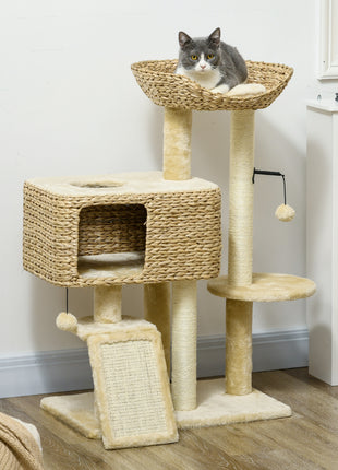 Cat Tree for Indoor Cats w/ Scratching Posts, Condo Cat Tower, Beige