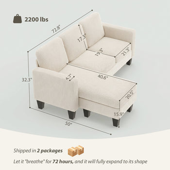 Sectional Sofa, L Shaped Couch, with Reversible Chaise or Ottoman, Cream White