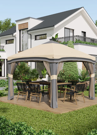 10' x 10' Pop Up Canopy Tent with Netting, Instant Tents for Parties, Height Adjustable, with Wheeled Carry Bag and 4 Sand Bags for Outdoor, Garden, Patio, Beige