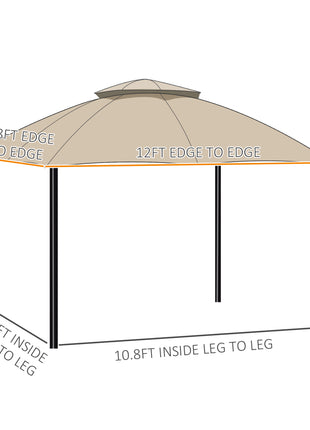 10' x 12' Outdoor Gazebo, Patio Gazebo Canopy Shelter w/Double Vented Roof, Zippered Mesh Sidewalls, Solid Steel Frame, Beige