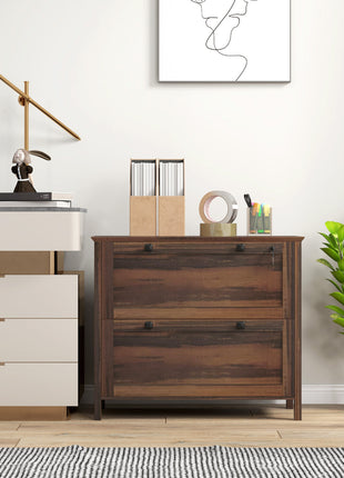 Lateral File Cabinet, 2 Drawer Filing Cabinet with Adjustable Hanging Bar for Letter, A4 and Legal Size, Brown