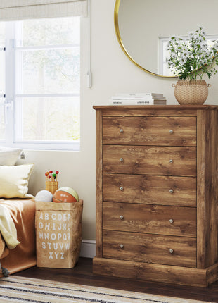 31" Wide Farmhouse Chest of Drawers with 5 Drawers, Dresser for Bedroom with Wood Top for Living Room, Brown