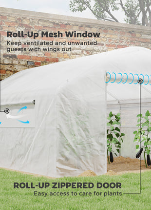 13' x 10' x 6.5' Tunnel Greenhouse Hoop House with Upgraded Galvanized Steel Frame and Large Windows, White