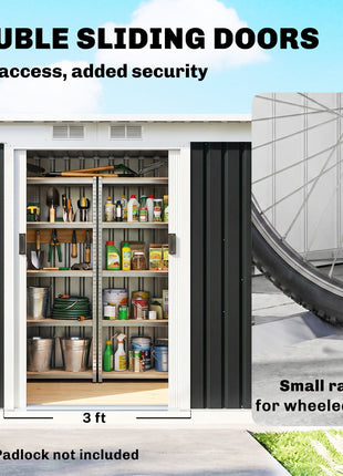 9' x 4' Metal Outdoor Storage Shed, Tool House with Double Lockable Doors for Backyard, Patio, Lawn, Garage, Dark Gray