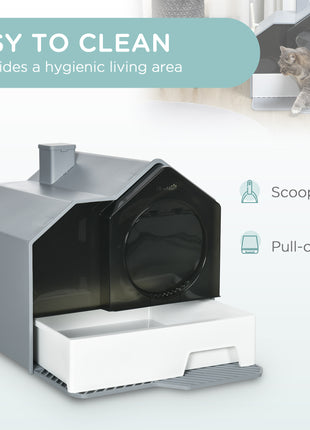 Hooded Cat Litter Box w/ Litter Mat, Litter Particle Catching, Gray