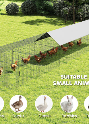 Metal Chicken Coop, Large Chicken Run with Water-Resistant & Anti-UV Cover for 7-9 Hens, Outdoor Hen House with 10 Doors