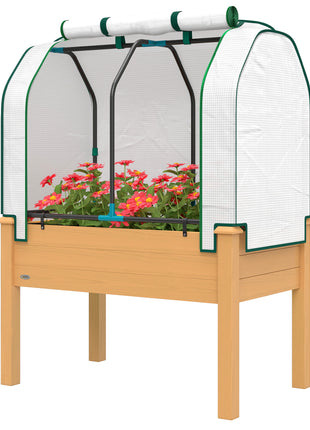 Raised Garden Bed with PE Greenhouse Cover Outdoor Planter Box for Herbs and Vegetables, 35 x 22 x 47 inch, Sand