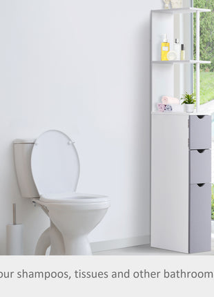 54" Tall Bathroom Storage Cabinet, Freestanding Linen Tower with 2-Tier Shelf and Drawers, Narrow Side Floor Organizer, White
