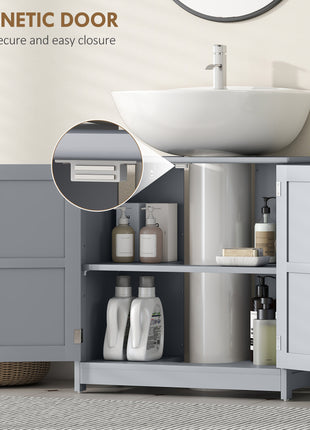 Farmhouse Pedestal Sink Storage Cabinet, Bathroom Sink Cabinet with 2 Barn Doors and Adjustable Shelf, Dark Gray