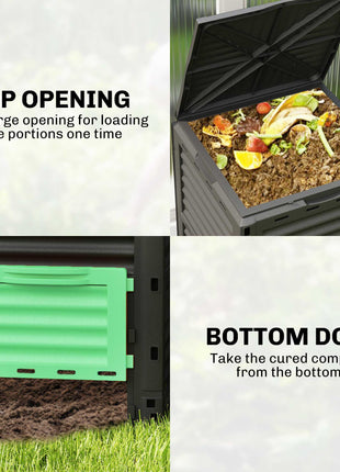 Garden Compost Bin 80 Gallon Outdoor Large Capacity Composter Fast Create Fertile Soil Aerating Box, Green