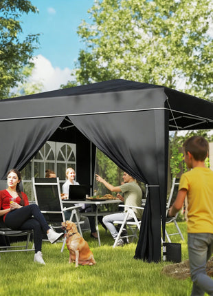 10 x 10 ft Pop Up Canopy Tent with Sidewalls, UPF50+ Outdoor Portable Instant Canopy Shelter with Carry Bag, Black