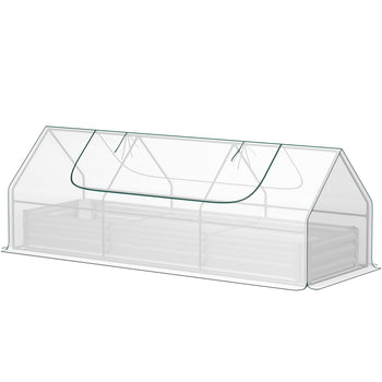 8.6 x 3 x 1ft Raised Garden Bed with Mini Greenhouse, Galvanized Raised Garden Bed with Cover for Herbs and Vegetables, Small Greenhouse for Patio Garden Balcony, White and Silver