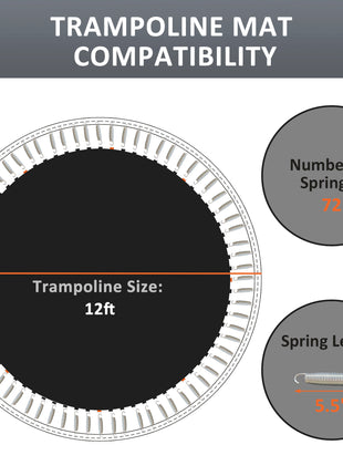 Trampoline Replacement Mat, Fits 12' Trampoline w/ 72 V-Hooks & 5.5" Springs (Spring & Frame not Included),  Black