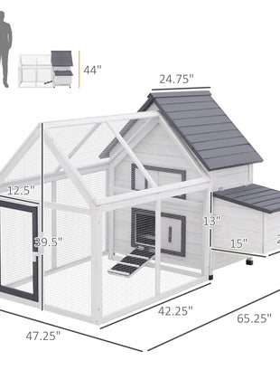 65" Chicken Coop Wooden Chicken House Rabbit Hutch Poultry Cage Hen Pen Backyard with Nesting Box, Ramp, Run