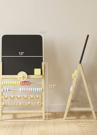 Wooden Kids Art Easel with Double-Sided Chalkboard, Clock, Abacus, Blackboard Eraser for Painting, for Ages 2+, Natural