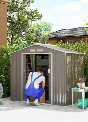 7' x 4' Outdoor Storage Shed, Garden Tool Metal Shed with Foundation Kit, Double Lockable Door, Air Vents and Sloping Roof, for Backyard, Patio, Lawn, Gray