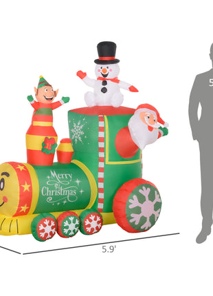 6FT Inflatable Train with Santa Claus, Snowman, Blow-Up Outdoor Display w/ White LED Lights for Party