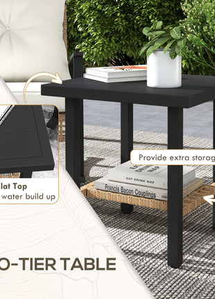 3 Pieces Bistro Set, Patio Wicker Furniture Set with Button Tufted Cushions, Rattan Rocking Chairs, Coffee Table, White