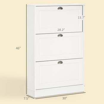Shoe Cabinet, Narrow Shoe Storage Cabinet with 3 Flip Drawers, Holds 12 Pairs for Entryway, Hallway, White