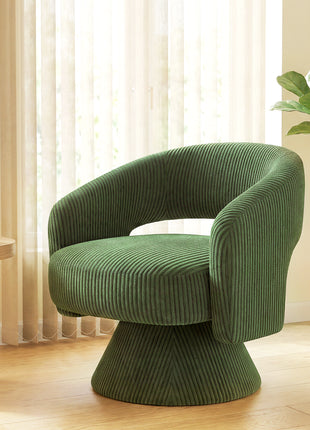 Swivel Barrel Accent Chair, Modern Upholstered Living Room Chair with Thick Padding for Reading, Green