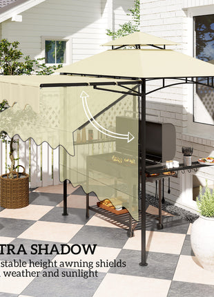 8' x 7.6' Outdoor Grill Gazebo, Barbecue Gazebo Shelter with Side Awning, 2 Side Shelves and 6 Hooks, Beige