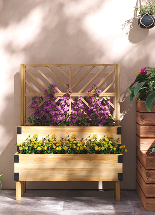 2 Tier Trellis Planter, Wooden Raised Garden Bed, Natural