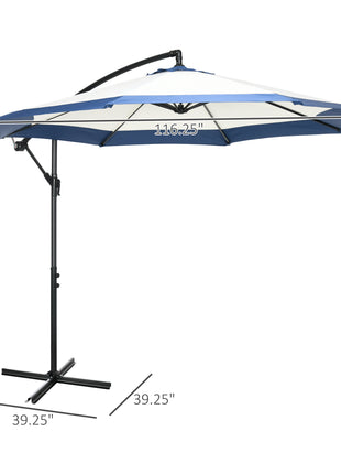 10FT Cantilever Umbrella, Offset Patio Umbrella with Crank and Cross Base for Deck, Backyard, Pool and Garden, Hanging Umbrellas, Navy Blue