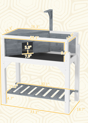 Wooden Tortoise Habitat with Storage Shelf, Tortoise Enclosure with Clear Windows, Openable Top, Lamp Holder, Gray