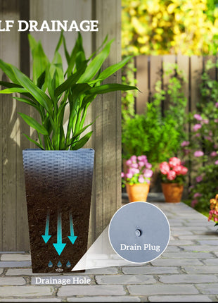 Tall Planters for Outdoor Plants Set of 3, 24 In Taper Planters with Drainage Holes, Rattan Decor Plant Pots, Light Gray