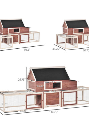Wooden Chicken Coop, Outdoor Chicken Cage Poultry Hen House with Nesting Box, Double Runs, Asphalt Roof, Ramp